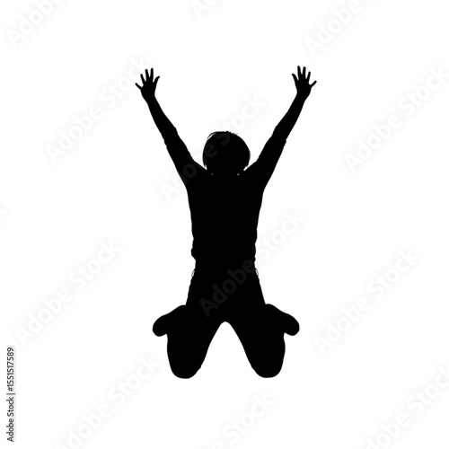 Silhouette of Person Jumping for Joy on White Background