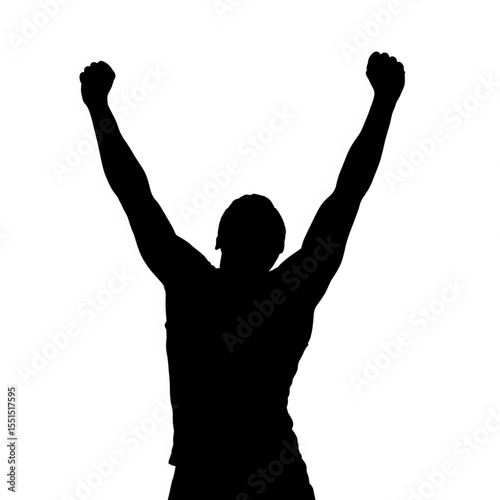 Silhouette of a Person Celebrating Victory, Hands Raised