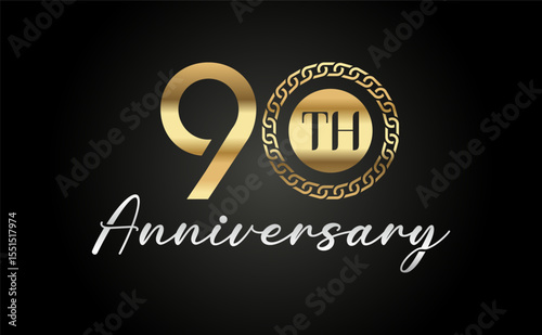 90th anniversary celebration background. with gold numbers and black background, for greeting cards, events