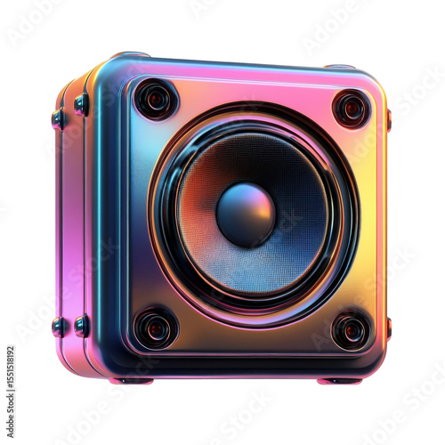 Futuristic sound vibes cool chrome speaker vibrant reflections of on transparent background