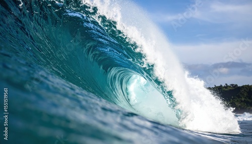 Close Up Of Powerful Turquoise Ocean Wave