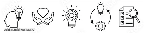 Creative Thinking, Innovation, and Analysis Icons Set – Outline Style