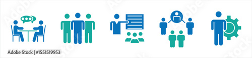Teamwork, Communication, and Human Resource Icons Set – Outline Style