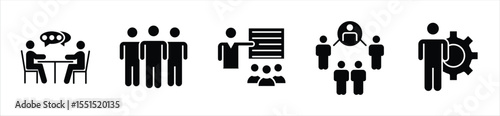 Teamwork, Communication, and Human Resource Icons Set – Outline Style