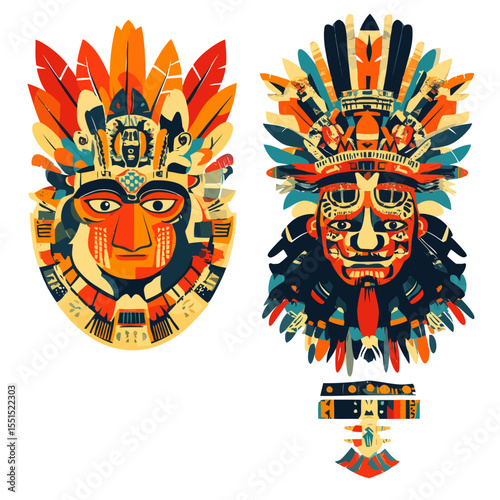 Five universal cards are included, each featuring a modern illustration of Aztec and Maya Ceremonial Sculptures, perfect for parties, birthdays, and holidays, using a provided template