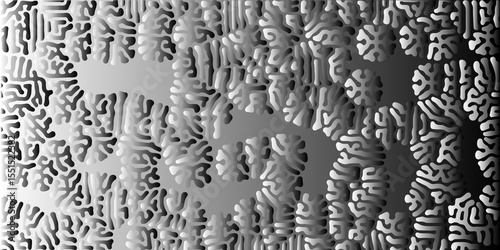 Reaction-diffusion or truing pattern. Abstract truing organic wallpaper Turing reaction diffusion monochrome seamless pattern with chaotic motion.  Generative algorithm psychedelic background.