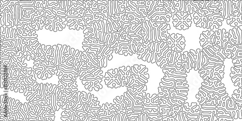 Reaction-diffusion or truing pattern. Abstract truing organic wallpaper Turing reaction diffusion monochrome seamless pattern with chaotic motion.  Generative algorithm psychedelic background.