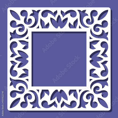 Frame with floral pattern. Border for mirror, photo, painting with lace floral ornament. Template for plotter laser cutting of paper, fretwork, wood carving, metal engraving, cnc. Vector illustration.
