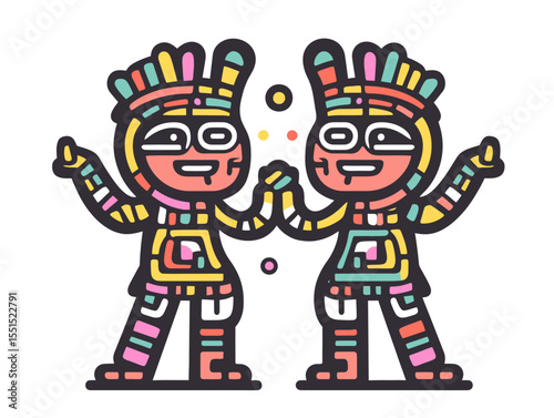 In an old manuscript painting, the twin brothers Quetzalcoatl and Tezcatlipoca are depicted, with the feathered serpent Quetzalcoatl, god of Wind and Wisdom, to the left of the Smoking Mirror