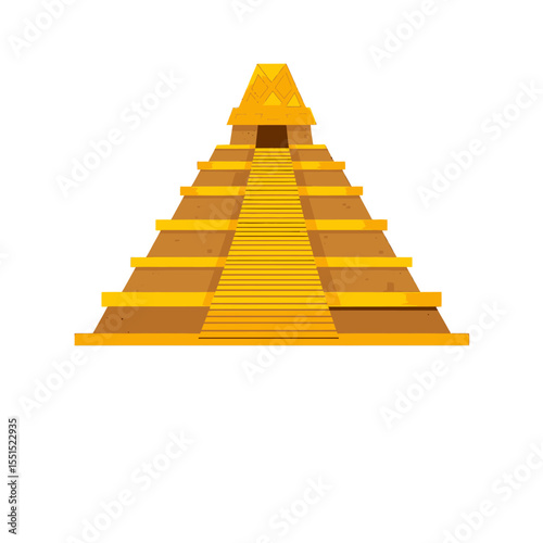 An illustration with a scuffed effect shows a modern flat icon of the Mexican location, Chichen Itza