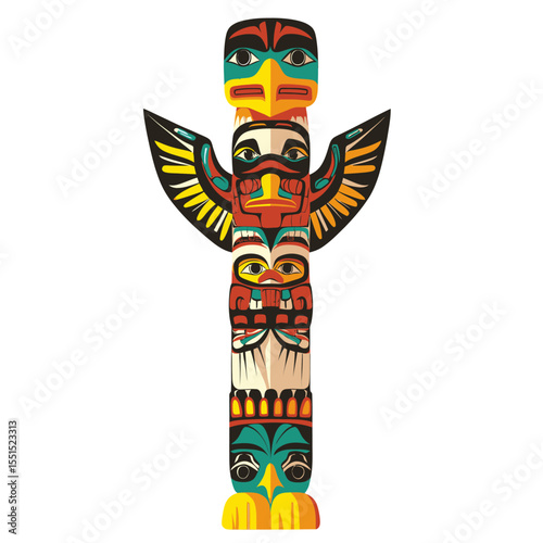Cartoon Color Modern Representation of a Traditional Religious Totem Pole