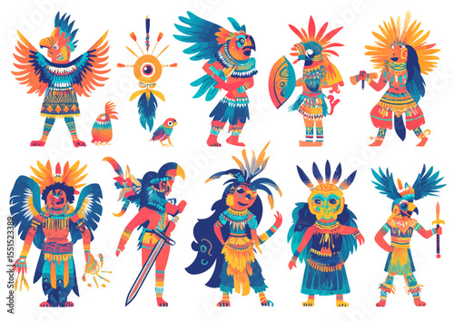 The Maya civilization item set, characterized by tribal rituals, feathers, and decoration, also found in Aztec culture, is a history concept that lends itself to modern illustration, making it