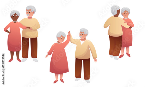 Cute elderly couple dancing together. Happy seniors spending time together actively