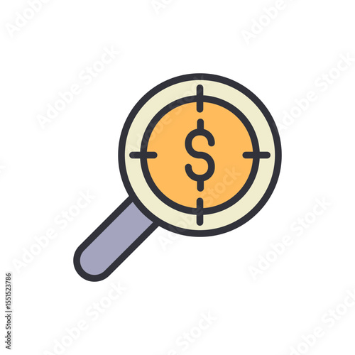 Financial Goal Investigation With Magnifying Glass And Dollar Sign Aimed