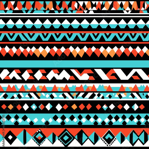 Abstract modern seamless wallpaper pattern created from Native American fabric patchwork