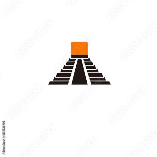Chichen Itza is represented by a modern icon on a white background, with a secondary option of a red and black icon, both being simple illustrations of a symbolic sign available in EPS format