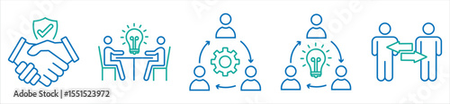 Business Collaboration and Teamwork Icons – Innovation, Partnership, and Workflow