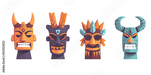 Traditional masks from ethnic cultures, including African, Mexican, and Aboriginal communities, characterized by vibrant colors and ornate designs, with influences from the Aztec, Zulu, and Mayan