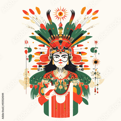 The Aztec god Huitzilopochtli, as shown in the 16th-century Codex Telleriano-Remensis, was a deity of war, sun, and human sacrifice, and held the roles of patron of Tenochtitlan and national god of