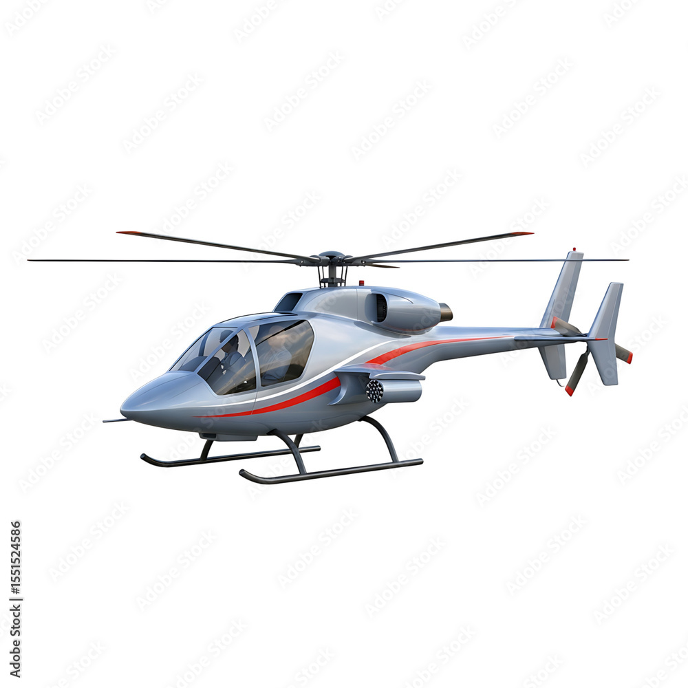 Fototapeta premium A sleek modern helicopter with aerodynamic design isolated on transparent background for aviation enthusiasts.