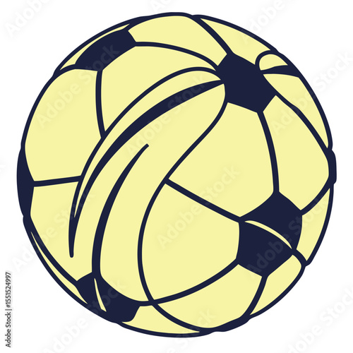 Vector art of a stylized soccer ball with a curved design element, representing sport and competition