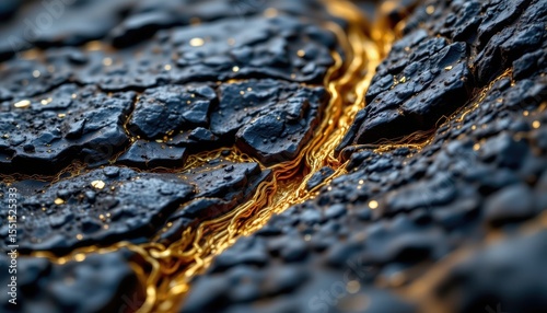 close up view of raw gold vein running through black host rock natural mining discovery and resource potential in geological context