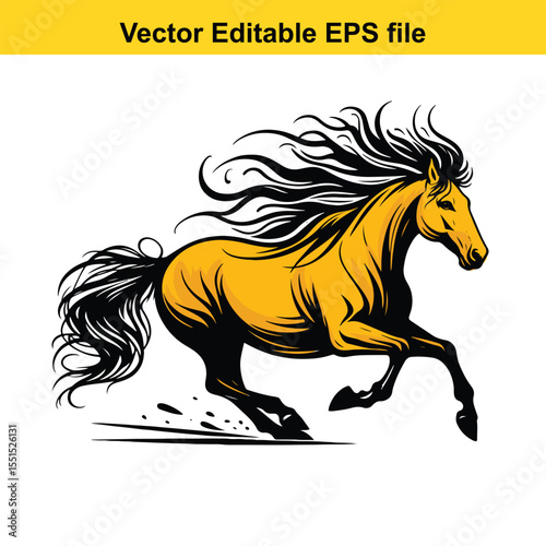 Majestic Horse in Motion A Striking Black and White Illustration of Power and Freedom of a Running Stallion
