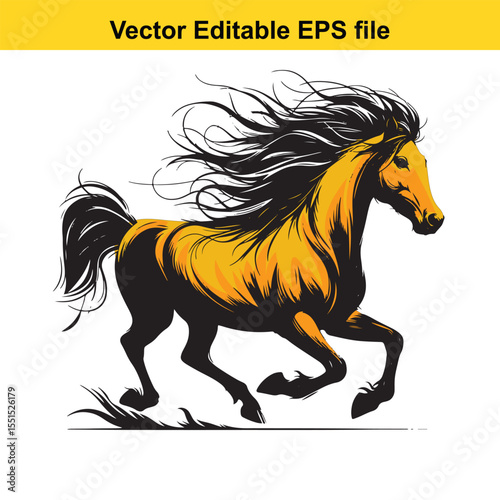 Majestic Horse in Motion A Striking Black and White Illustration of Power and Freedom of a Running Stallion