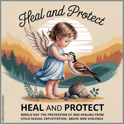 Heartfelt flyer showing protection, healing, and hope for children against abuse and exploitation.