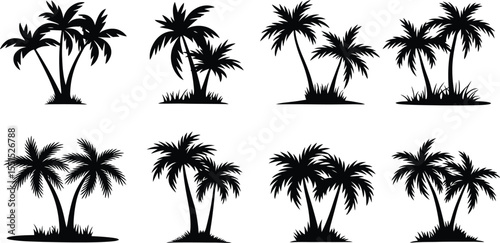 palm tree silhouettes set illustration isolated on a white background,