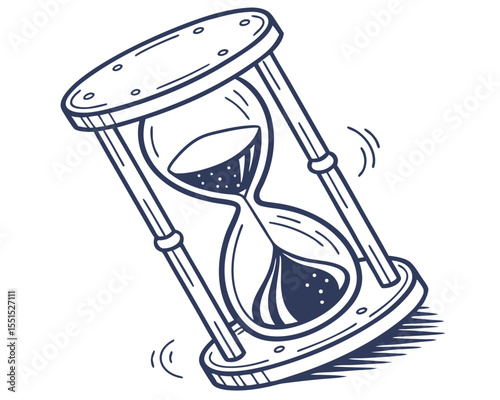 Vector art of vintage hourglass with sand flowing, symbolizing the passage of time, isolated on white background