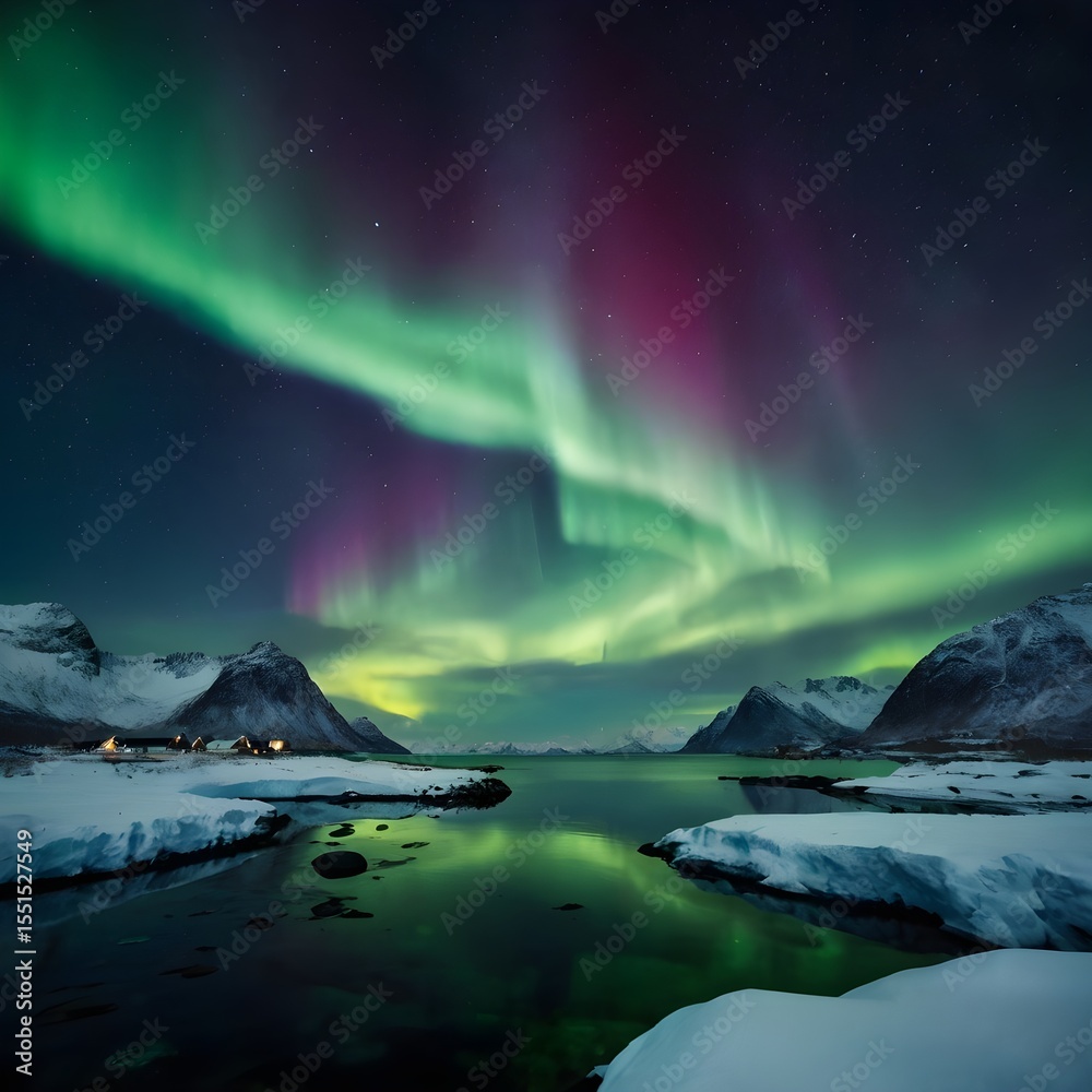 Naklejka premium northern lights in the mountains