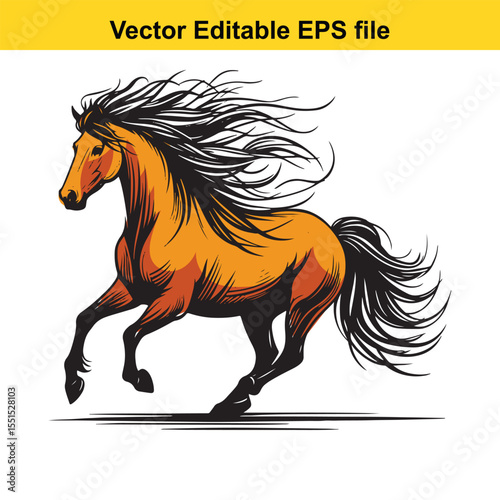 Majestic Horse in Motion A Striking Black and White Illustration of Power and Freedom of a Running Stallion