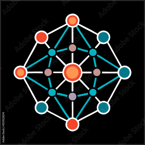 Abstract network icon with colorful nodes and connections  