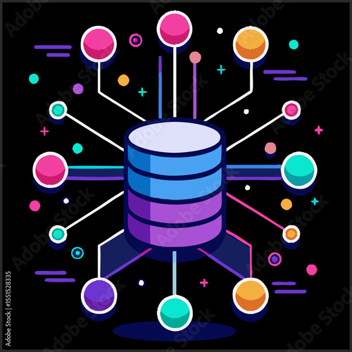 Data visualization with database and colorful connections in digital style  