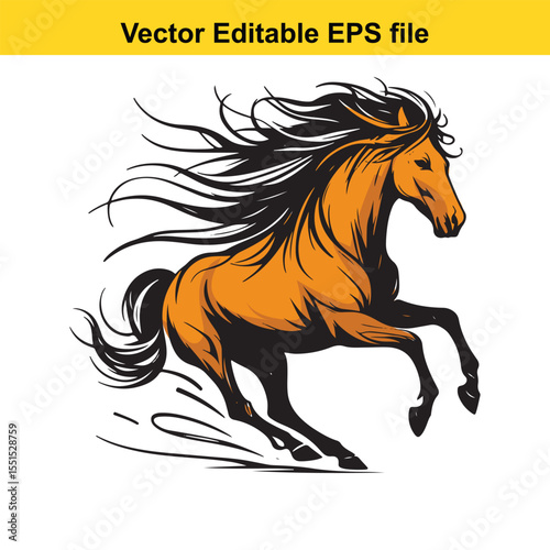 Majestic Horse in Motion A Striking Black and White Illustration of Power and Freedom of a Running Stallion