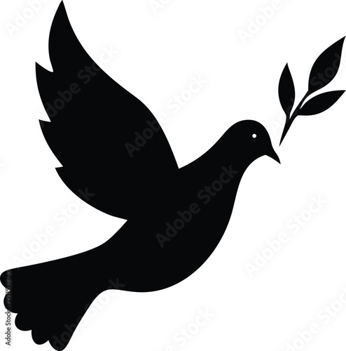 Elegant black silhouette of a dove carrying an olive branch symbolizing peace hope and tranquility a powerful symbol of unity and new beginnings