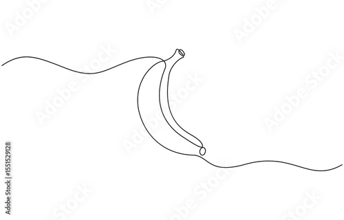 Banana fruit continuous one line drawing and minimalist style, Outline vector illustration, Vector illustration of banana continuous one line art drawing concept.