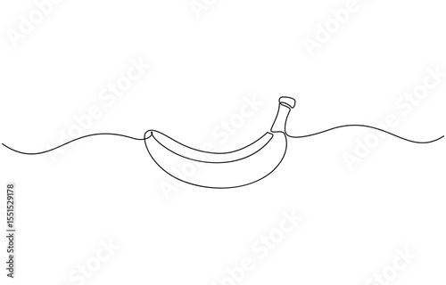 Banana fruit continuous one line drawing and minimalist style, Outline vector illustration, Vector illustration of banana continuous one line art drawing concept.