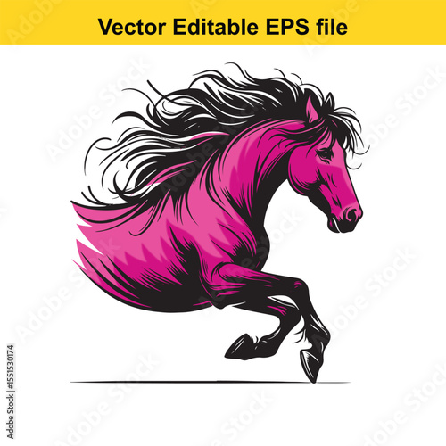 Majestic Horse in Motion A Striking Black and White Illustration of Power and Freedom of a Running Stallion