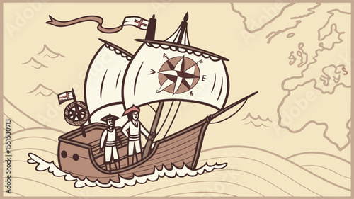 Nautical Voyage: An artistic rendition of a majestic sailing ship, traversing the vast ocean under the open sky, embodying the spirit of exploration and adventure.
