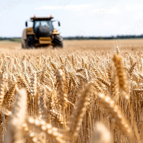 Agricultural machinery harvesting wheat