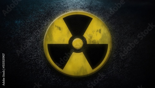 grunge style radioactive danger symbol with weathered yellow black texture on dark cracked metal background for use in hazard design, military poster, or cyberpunk branding


