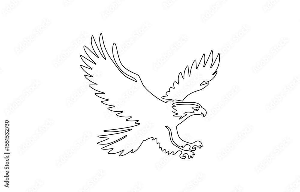 Obraz premium Bird of prey flying in continuous line art drawing style. Eagle in flight black linear design, Flying eagle simple line art illustration. Continuous one line draw.