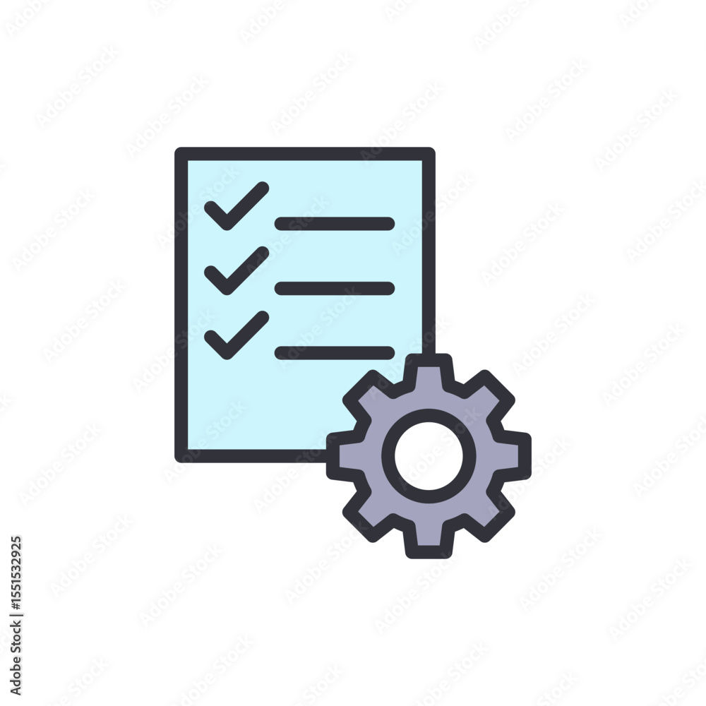 Task List With Checkmarks And A Gear Icon, Workflow Management Task List With Checkmarks And A Gear Icon, Workflow Management