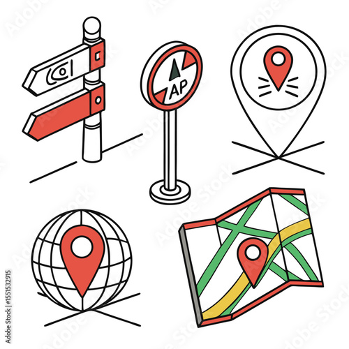 Location Pin, Signpost, and Map Icons Set