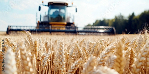 Agricultural machinery harvesting wheat