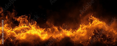 Abstract background of dark orange and black with flames, flames in the sky, smoke clouds, glowing fire wallpaper, glowing flame effect on a black background, written in a white font at the bottom