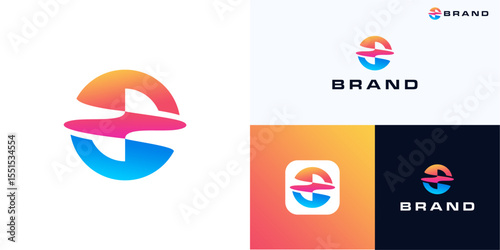 Modern circle colorful gradient logo icon design vector illustration, Unique symbol minimalist abstract for planet, sphere sign, global technology, astrology, globe and universal identity business