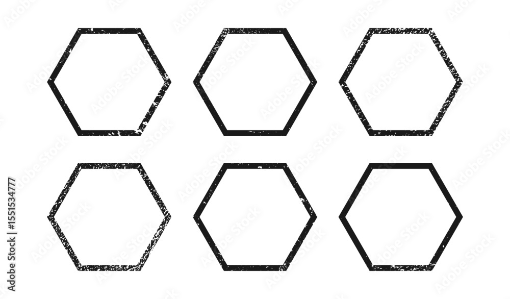 Set of grunge borders in hexagon form